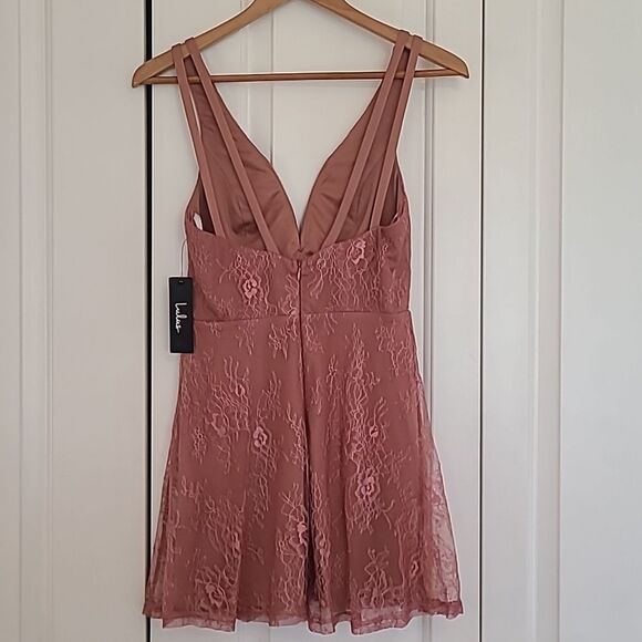 Lulus Fueled by Love Mauve Pink Lace Mini Skater Dress Size S - Picture 9 of 15
